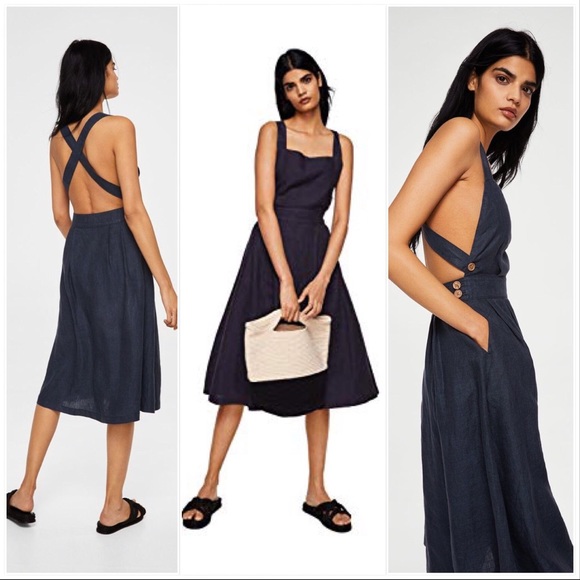 mango black linen dress